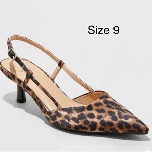 Leopard Print Pointed-Toe Slingback Heels - Size 9